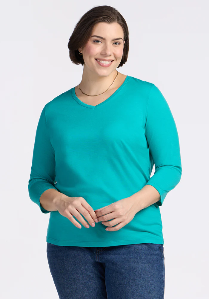 Elena 3/4 Sleeve V Neck - Cool Jade - Image 8