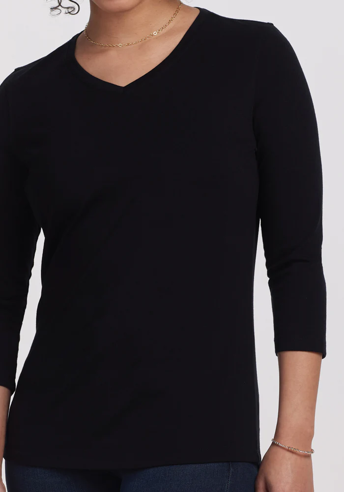 Elena 3/4 Sleeve V Neck - Black - Image 3