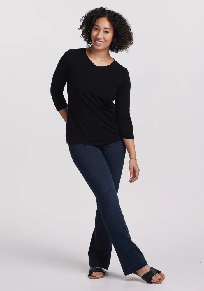 Elena 3/4 Sleeve V Neck - Black - Image 4