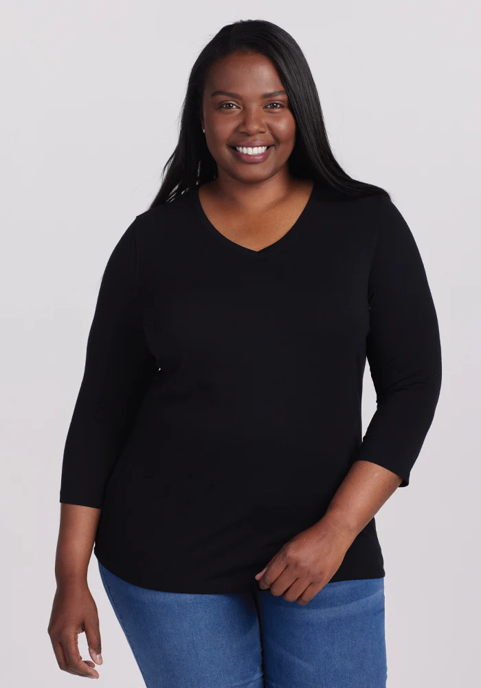 Elena 3/4 Sleeve V Neck - Black - Image 6
