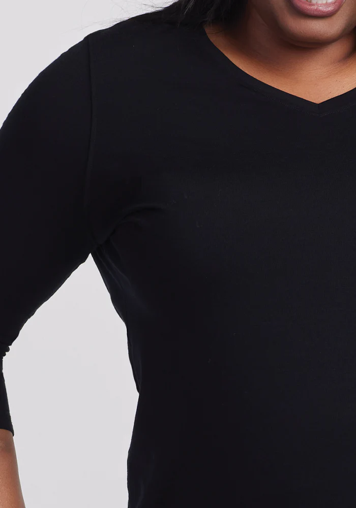 Elena 3/4 Sleeve V Neck - Black - Image 7