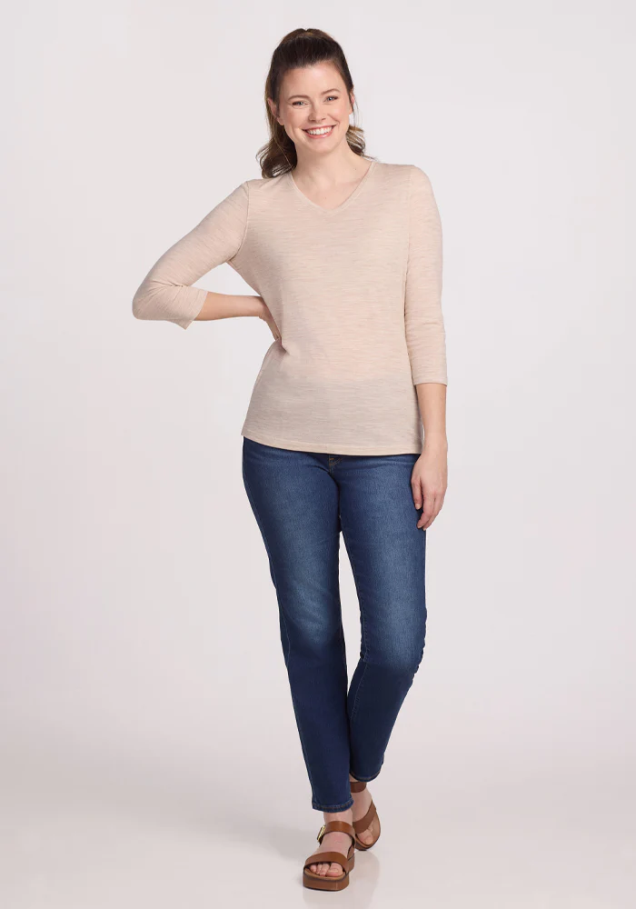 Elena 3/4 Sleeve V Neck - Cream Heather - Image 7
