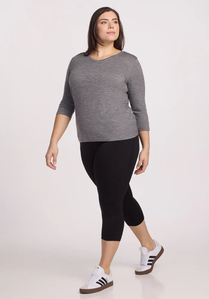 Elena 3/4 Sleeve V Neck - Graphite Heather - Image 15