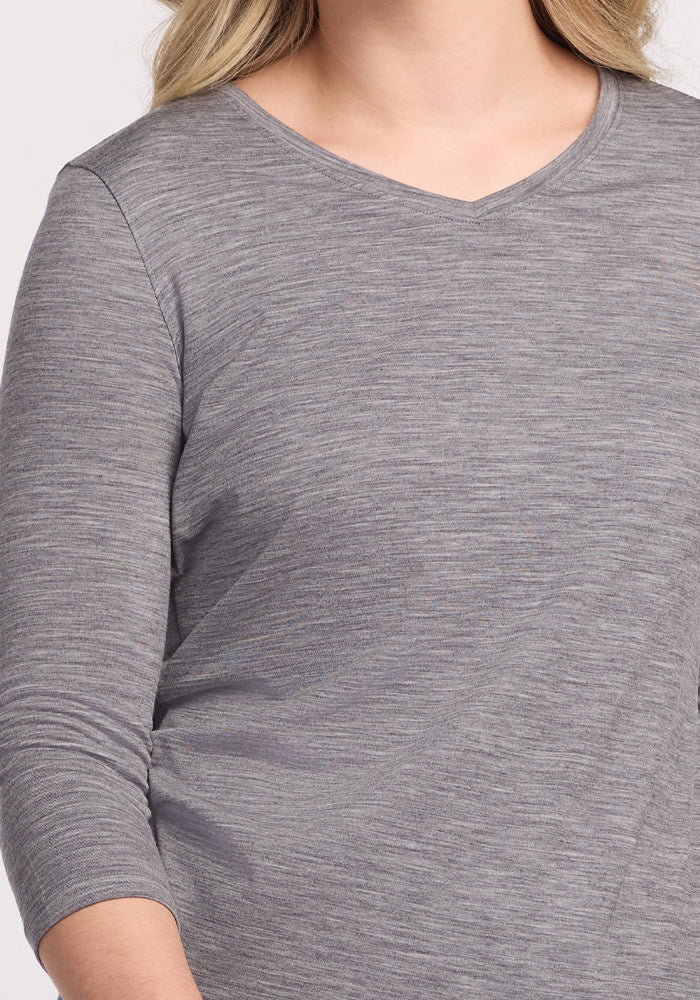 Elena 3/4 Sleeve V Neck - Graphite Heather - Image 5