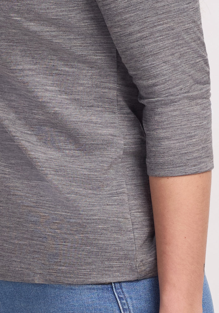 Elena 3/4 Sleeve V Neck - Graphite Heather - Image 6