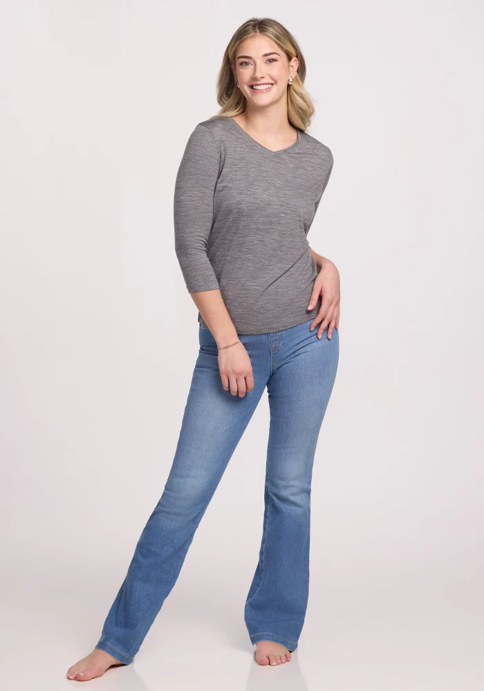 Elena 3/4 Sleeve V Neck - Graphite Heather - Image 7