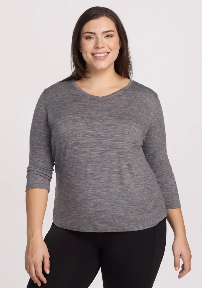 Elena 3/4 Sleeve V Neck - Graphite Heather - Image 9