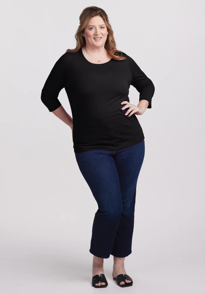 Jenny 3/4 Sleeve Crew Neck - Black - Image 11