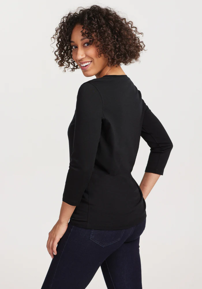 Jenny 3/4 Sleeve Crew Neck - Black - Image 6