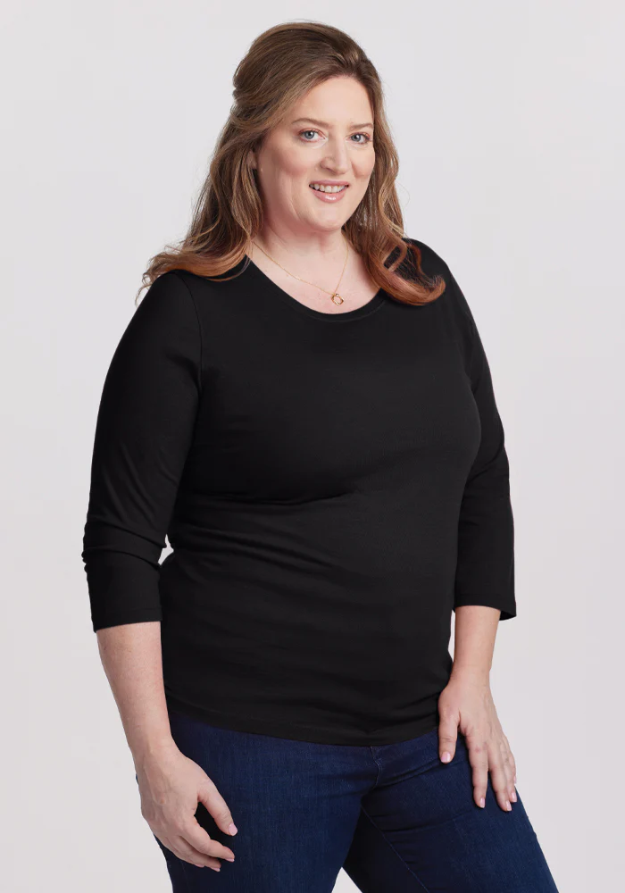 Jenny 3/4 Sleeve Crew Neck - Black - Image 8