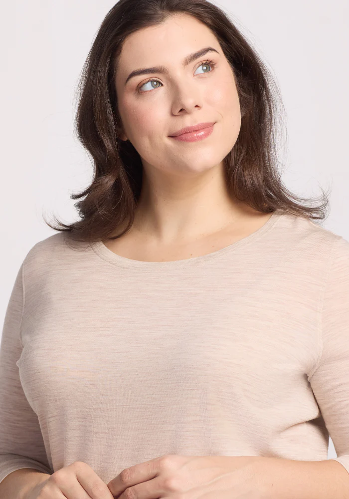 Jenny 3/4 Sleeve Crew Neck - Cream Heather - Image 3