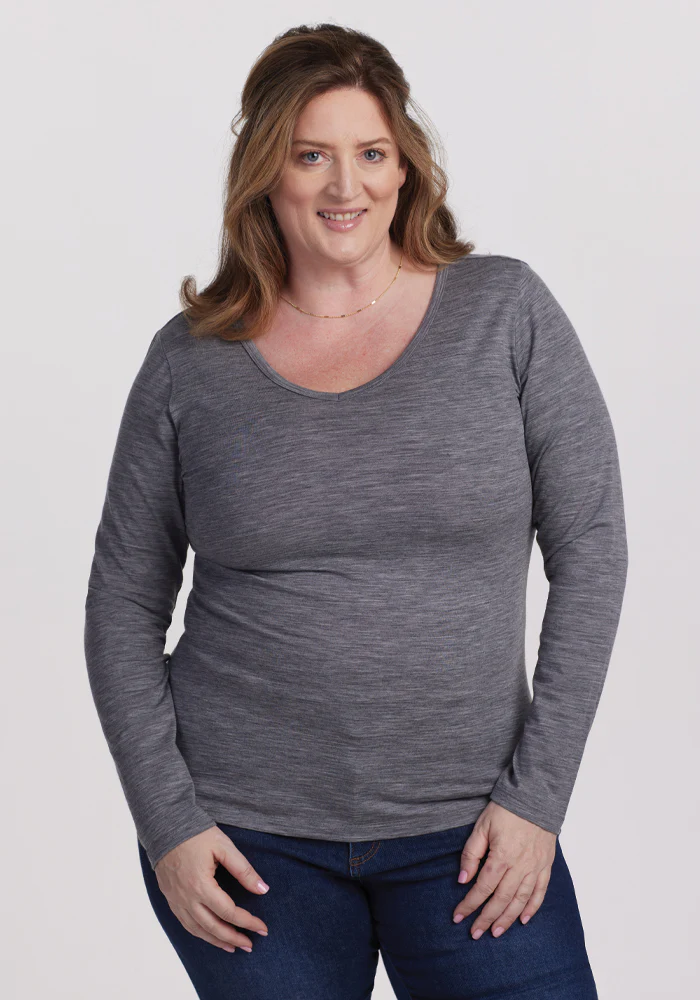 Layla V Neck Top - Graphite Heather - Image 2