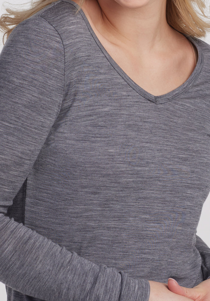 Layla V Neck Top - Graphite Heather - Image 8