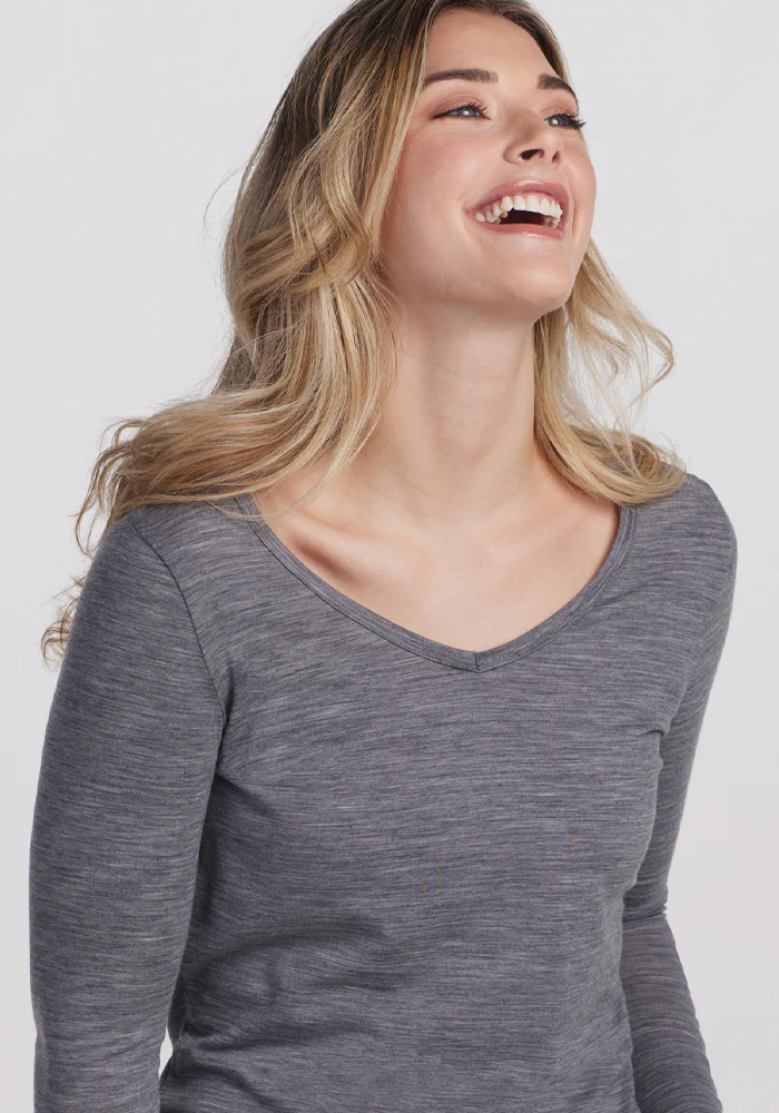 Layla V Neck Top - Graphite Heather - Image 9