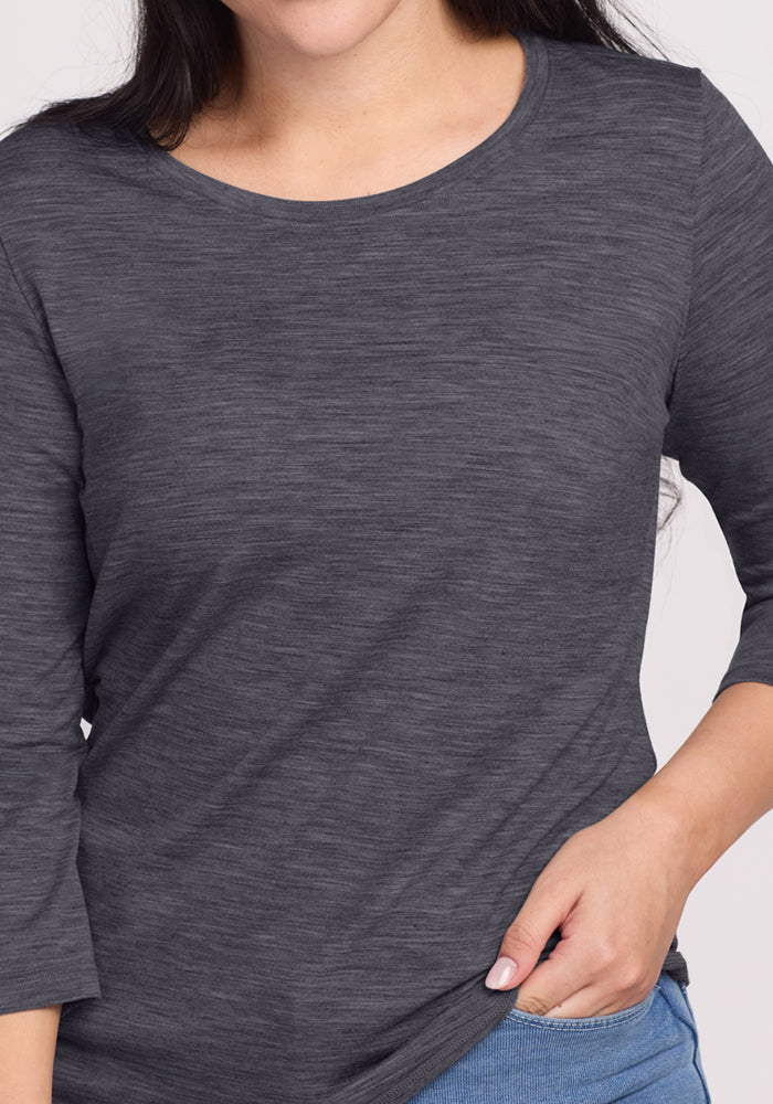Jenny 3/4 Sleeve Crew Neck - Cinder Melange - Image 4