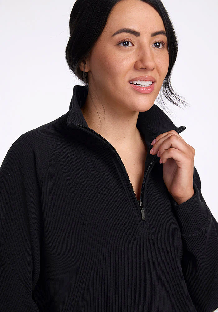 Quinn Ribbed 1/4 Zip - Black - Image 3