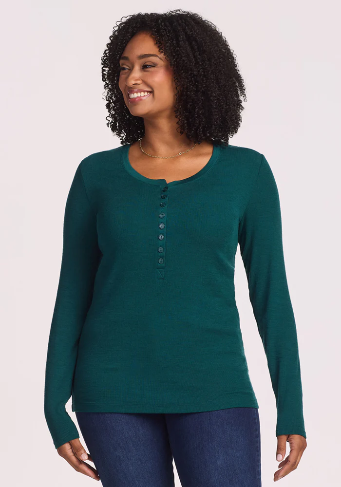 Reese Ribbed Henley - Riverbank Green - Image 7