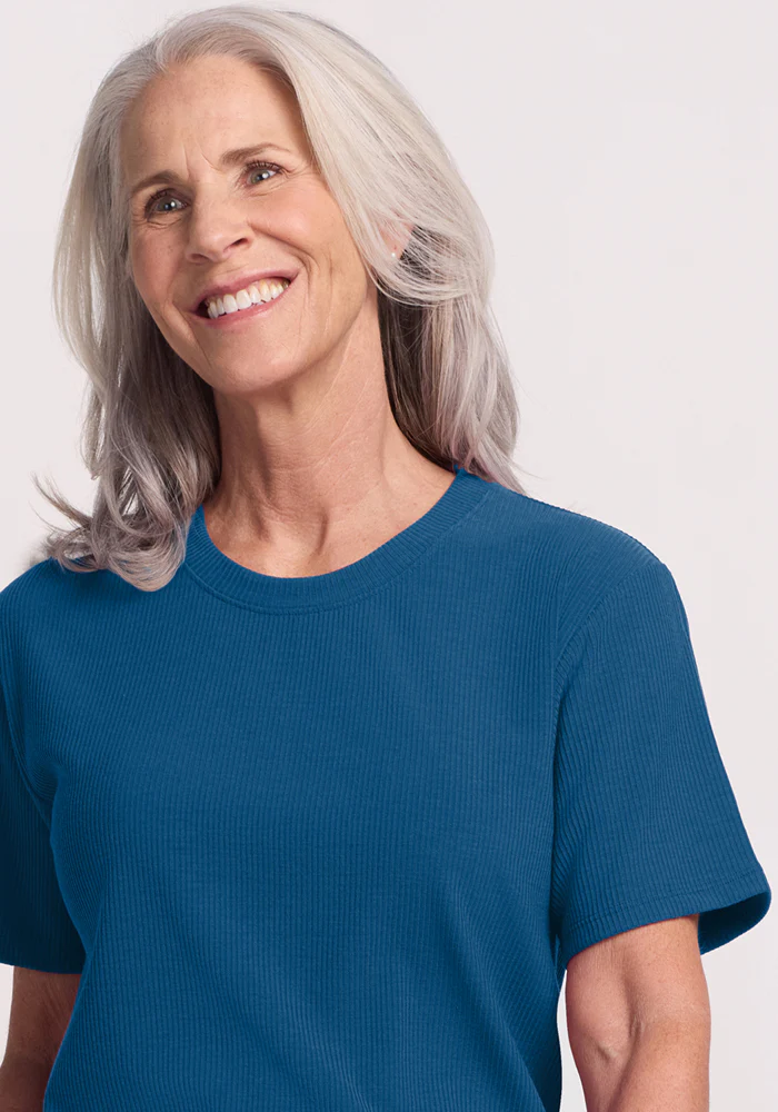 Delia Ribbed Short Sleeve - Moroccan Blue - Image 4