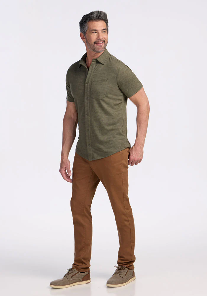 Endi Full Button Down Shirt - Sage Olive Melange - Image 4