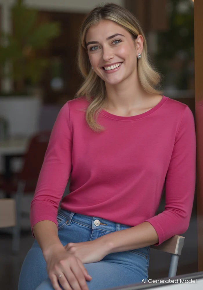 Jenny 3/4 Sleeve Crew Neck - Raspberry Fizz - Image 10