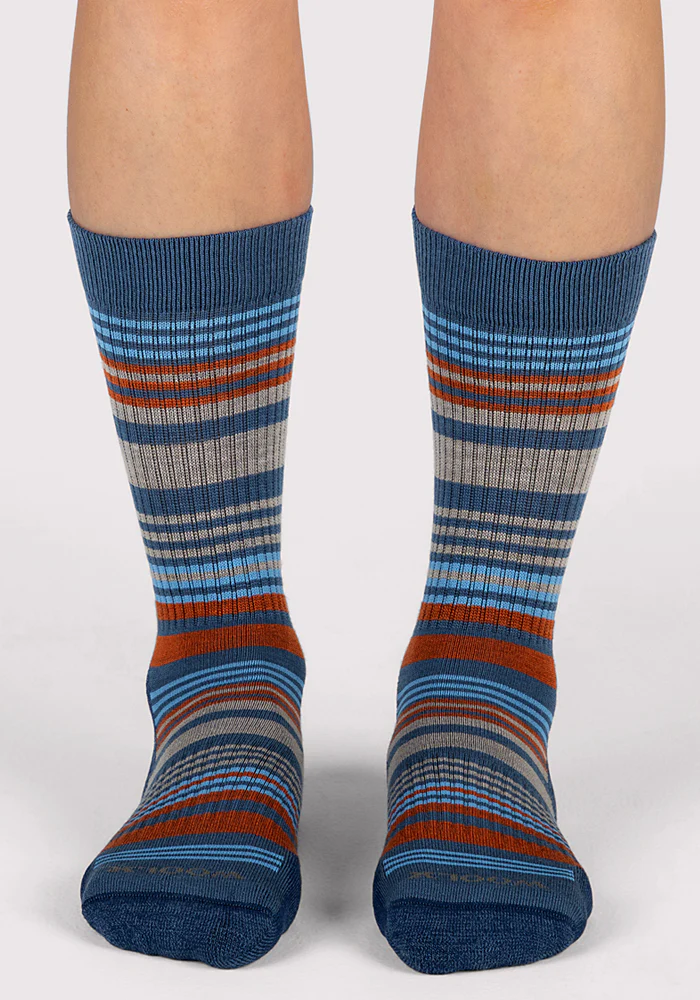 Womens Everyday Crew Socks - Majolica Blue Stripe - Image 3