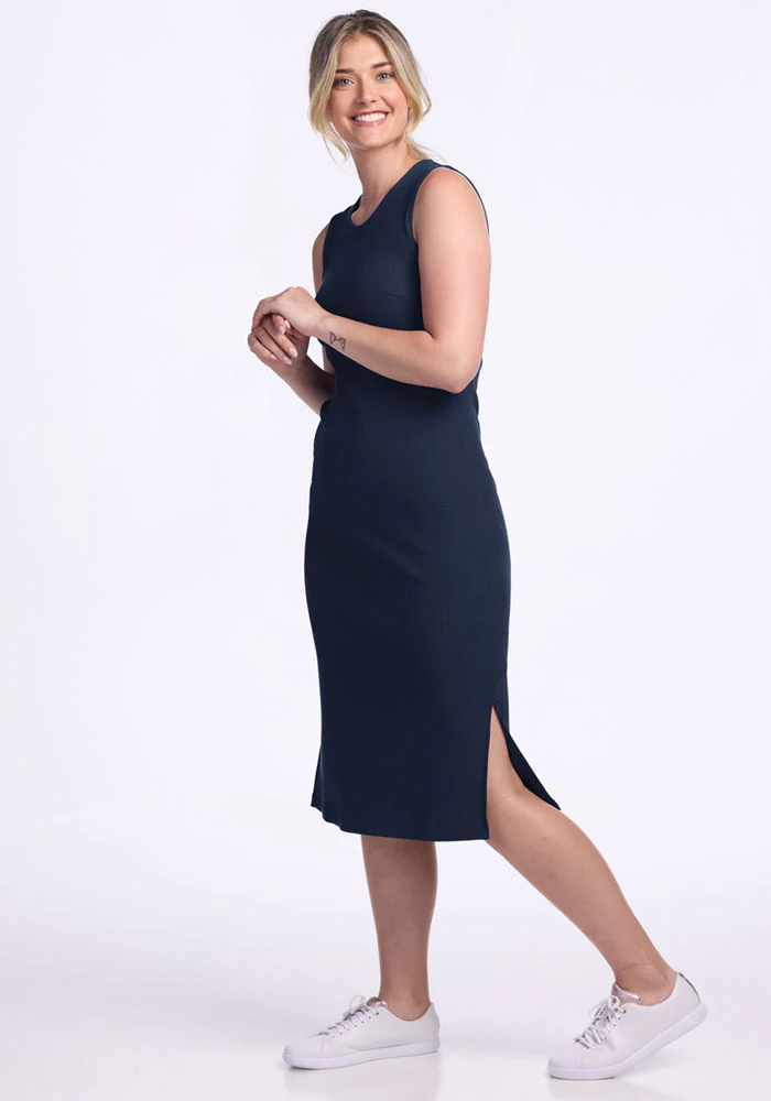 Iris Ribbed Dress - Deep Navy - Image 6